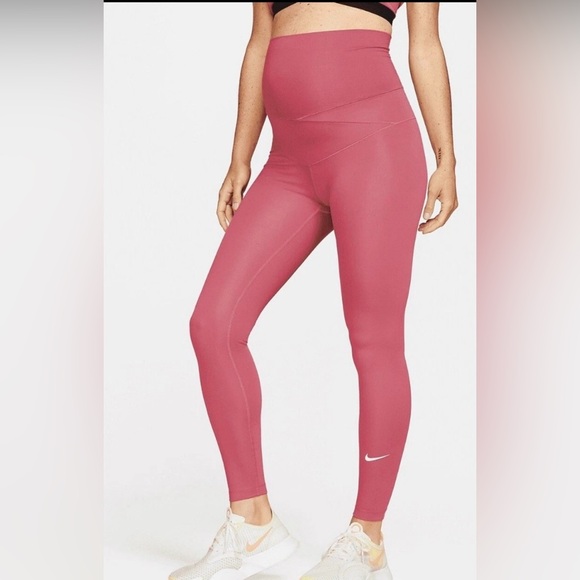 NWT Nike One Women High-Waisted Leggings (Maternity) Size L  Pink DH1587-622 - Picture 1 of 9